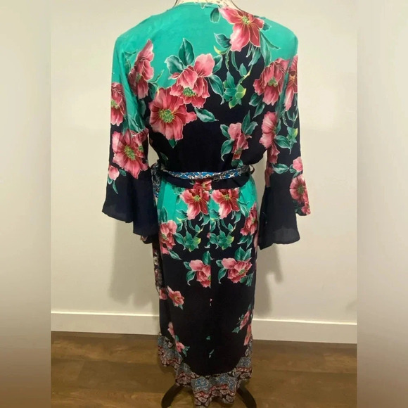 Umgee Faux Wrap Midi Multicolor Boho Floral Dress Size Large - Picture 5 of 10
